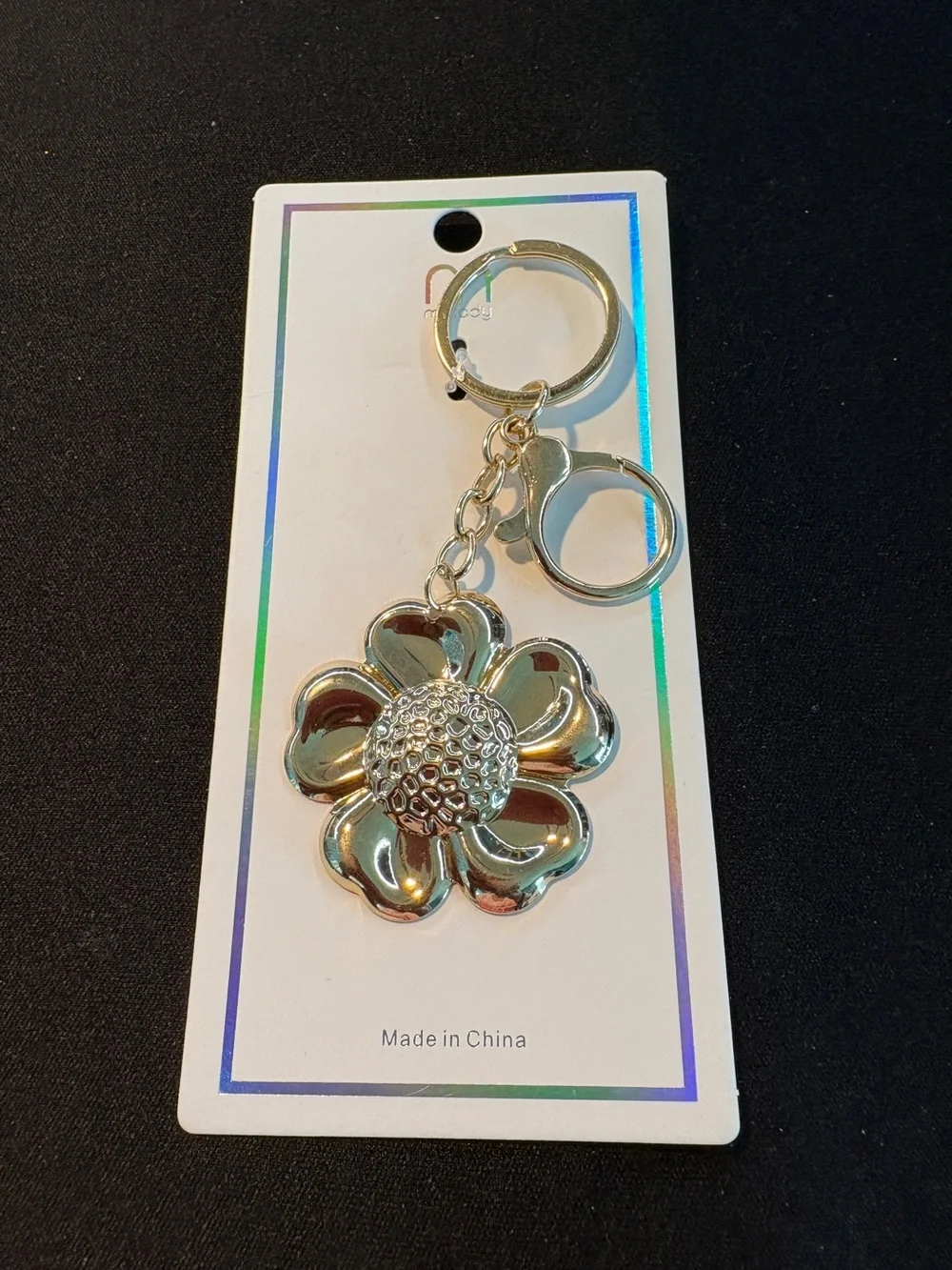 Gold Tone Flower Bag Charm/Key Ring